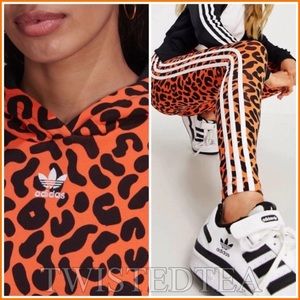 NWT 2 PC adidas original hoodie leggings animal print 3 stripe set size L large